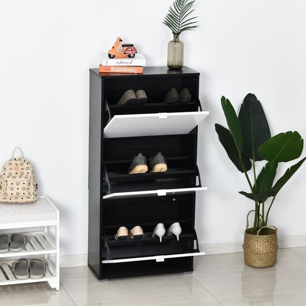 Rootz Shoe Cabinet - Shoe Storage - Entryway Organizer - Ergonomic Design - 60W X 26D X 124H CM - Svartvitt finish