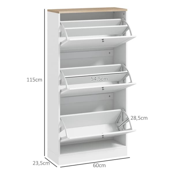 Rootz Scandinavian Shoe Cabinet - Entryway Storage - White, Brown- Holder 18 par - Rumbesparende arrangør - 60 x 23,5 x 115 cm