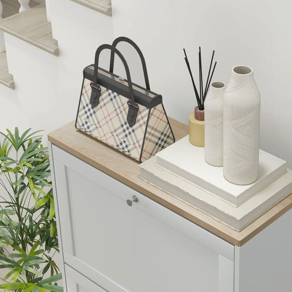 Rootz Scandinavian Shoe Cabinet - Entryway Storage - White, Brown- Holder 18 par - Rumbesparende arrangør - 60 x 23,5 x 115 cm