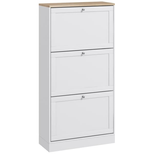 Rootz Scandinavian Shoe Cabinet - Entryway Storage - White, Brown- Holder 18 par - Rumbesparende arrangør - 60 x 23,5 x 115 cm
