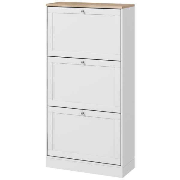 Rootz Scandinavian Shoe Cabinet - Entryway Storage - White, Brown- Holder 18 par - Rumbesparende arrangør - 60 x 23,5 x 115 cm