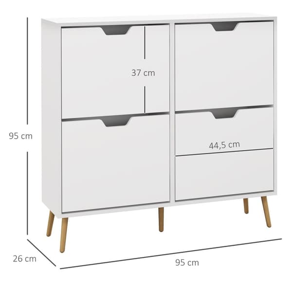 Rootz Shoe Cabinet - Shoe Organizer - Storage Unit - Justerbar hylde - Holder 16 par - 95 x 26 x 95 cm hvid