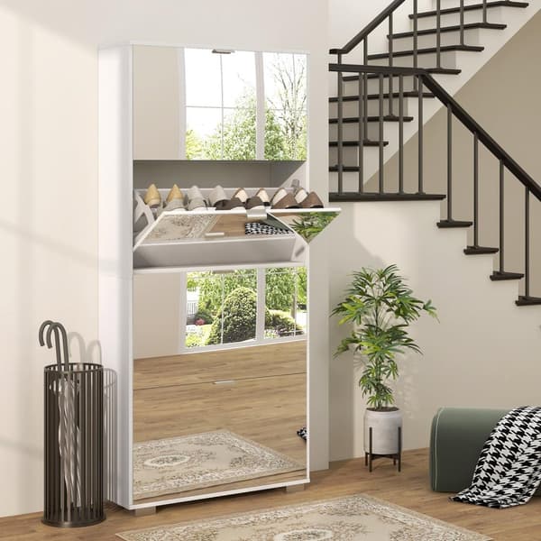 Rootz skoskåp med spegelfronter - sko lagring - justerbara hyllor för 24 par - 76W x 26d x 168h cm