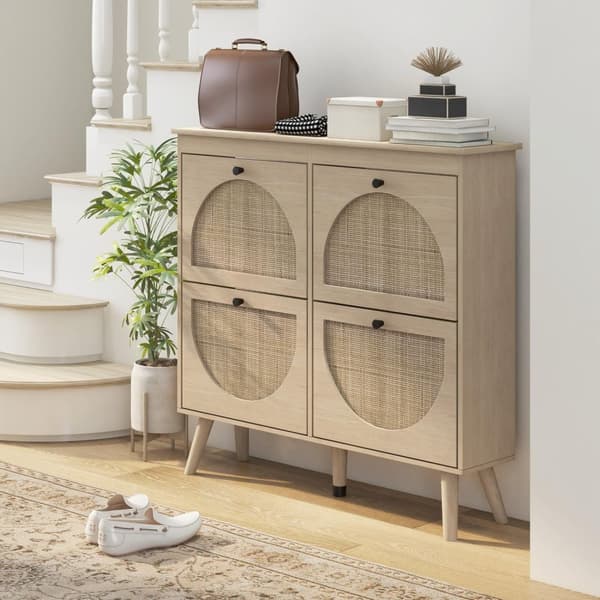 Rootz Shoe Cabinet - Bohemian Shoe Rack - Vintage skoopbevaring - Justerbare hylder - Naturlig - 105 x 24 x 97,5 cm