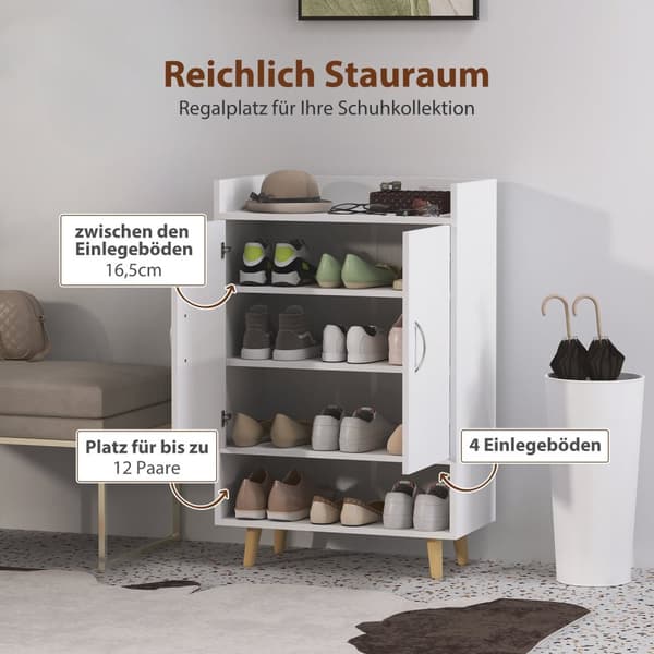 Rootz Shoe Cabinet - Shoe Rack - Shoe Chest - Modern Design, Space Savering - 60cm x 30cm x 92 cm - White