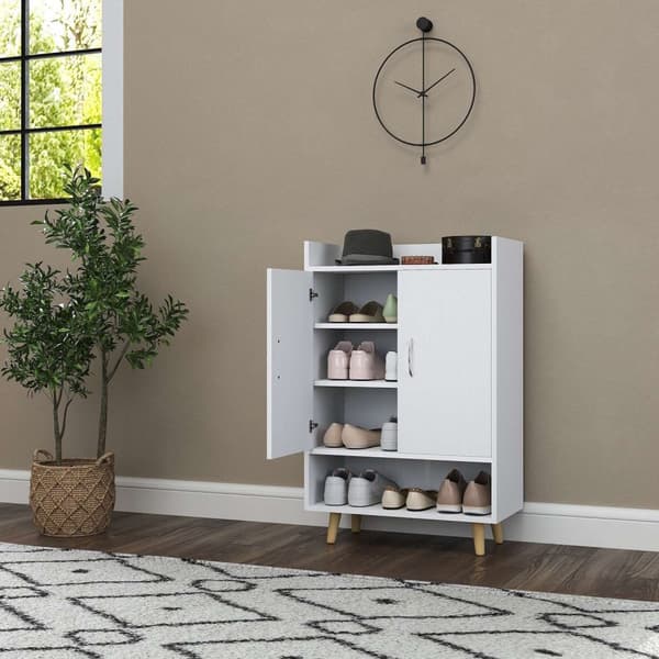 Rootz Shoe Cabinet - Shoe Rack - Shoe Chest - Modern Design, Space Savering - 60cm x 30cm x 92 cm - White