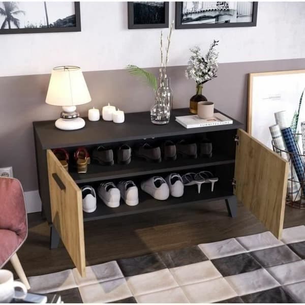 Skostativ THEO  Brun Sort Hrast Melamin 100 x 40 x 52 cm