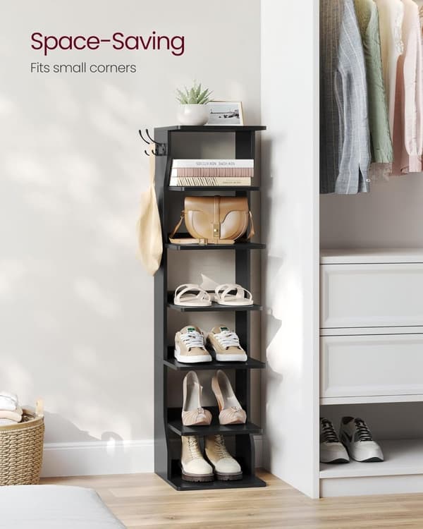 Slankt Skostativ, Smal Skoopbevaring, Skoskabe, 6-lags Skostativ, Entre, Garderobe, Sort
