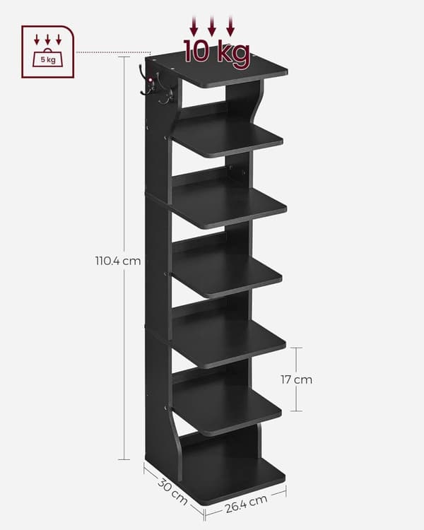Slankt Skostativ, Smal Skoopbevaring, Skoskabe, 6-lags Skostativ, Entre, Garderobe, Sort