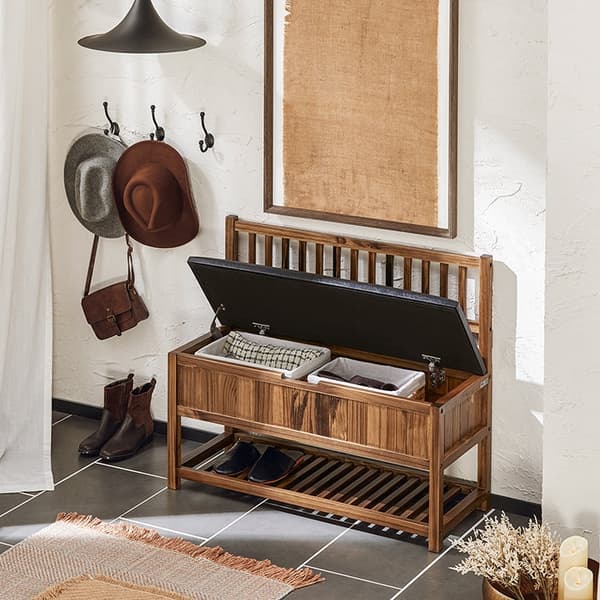 Rootz Pine Storage Bench - Shoe Rack - Hallway Organizer - High Stability - 90x75x35cm