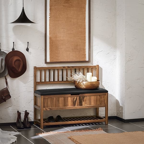 Rootz Pine Storage Bench - Shoe Rack - Hallway Organizer - High Stability - 90x75x35cm