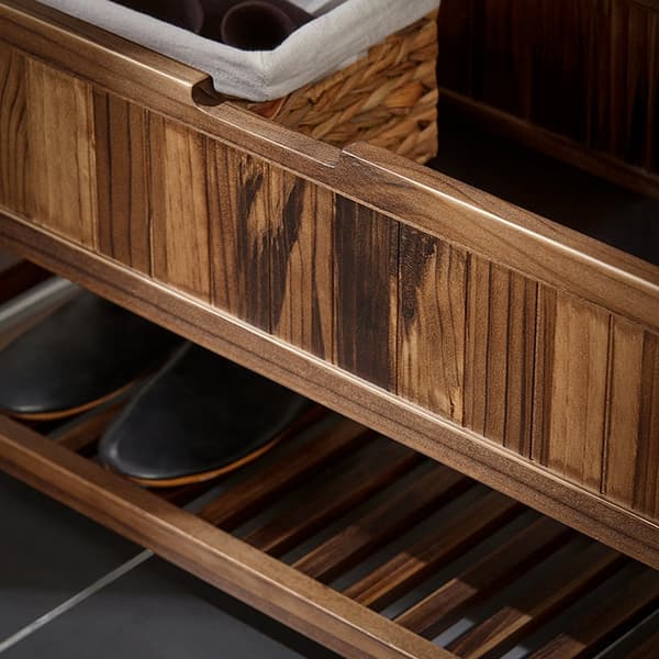 Rootz Pine Storage Bench - Shoe Rack - Hallway Organizer - High Stability - 90x75x35cm