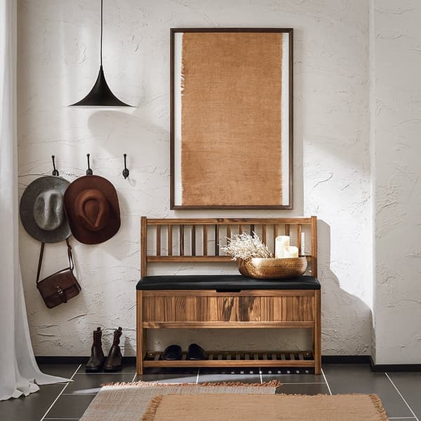 Rootz Pine Storage Bench - Shoe Rack - Hallway Organizer - High Stability - 90x75x35cm