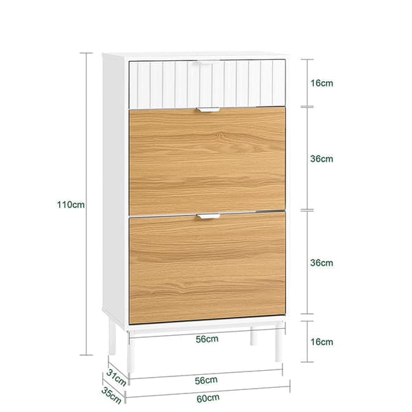 Rootz Shoe Storage Cabinet - Shoe Organizer - Fodtøjshylder - MDF & Metal Stability - 60x110x35cm