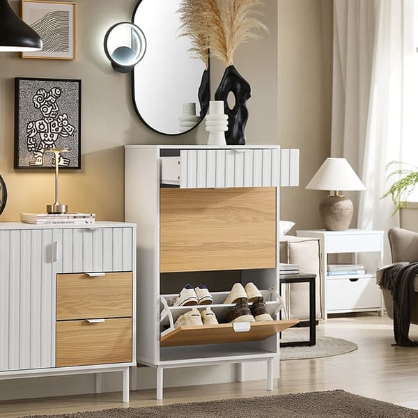 Rootz Shoe Storage Cabinet - Shoe Organizer - Fodtøjshylder - MDF & Metal Stability - 60x110x35cm