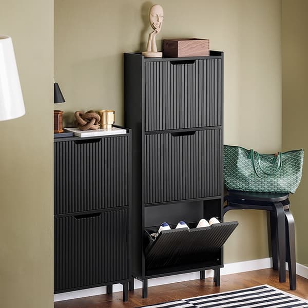 Rootz Shoe Cabinet Organizer - Shoe Shelf - Footwear Storage - Rumbesparende - 50x130x19cm - Ideel til indgange - MDF/Metal - Sort