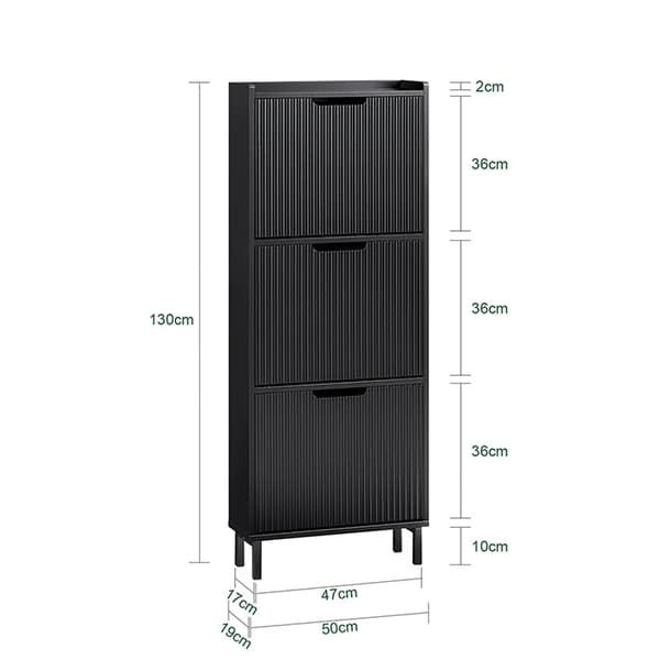 Rootz Shoe Cabinet Organizer - Shoe Shelf - Footwear Storage - Rumbesparende - 50x130x19cm - Ideel til indgange - MDF/Metal - Sort