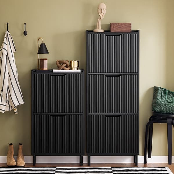 Rootz Shoe Cabinet Organizer - Shoe Shelf - Footwear Storage - Rumbesparende - 50x130x19cm - Ideel til indgange - MDF/Metal - Sort