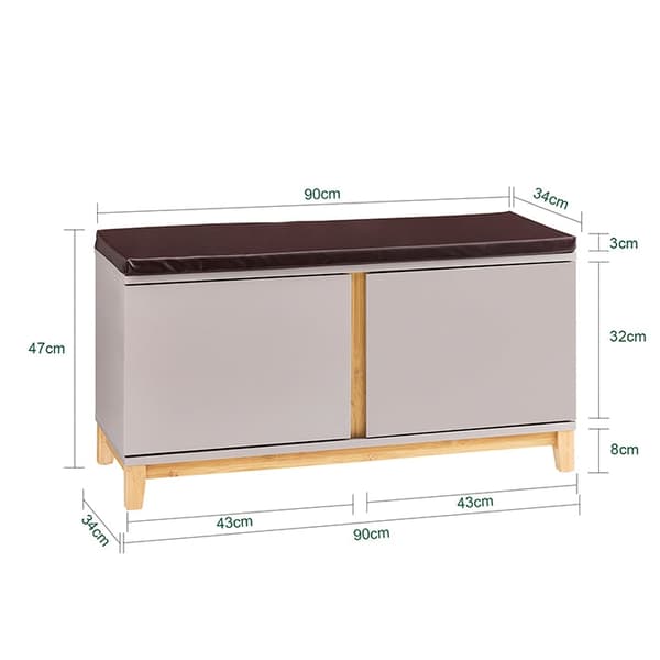 Rootz Storage Bench - Entryway -järjestäjä - kenkäkaappi - Säädettävät hyllyt - Mukava tyyny - 90 x 34 x 47 cm