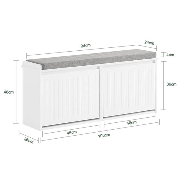 Rootz Shoe Storage Bench - kenkäkaappi - jalkineiden järjestäjä - mukava tyyny - MDF, 100x46x26cm