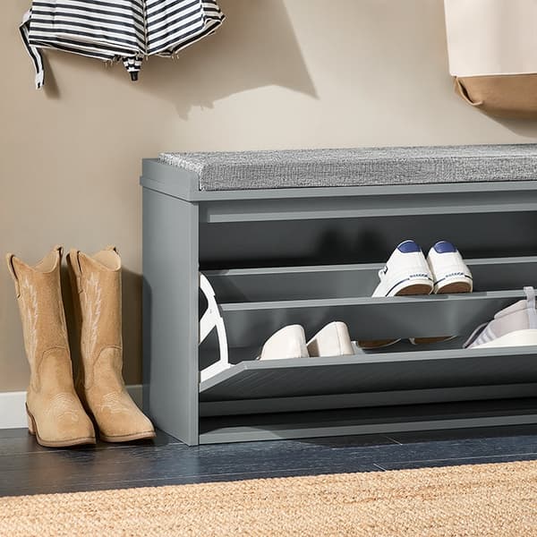 Rootz MDF skoskab - Fodtøjsarrangør - Opbevaring af indgang - Komfortabel sædepude - 80x45x26cm