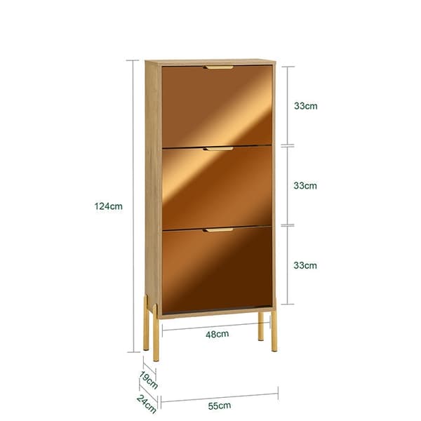 Rootz Shoe Storage -kaappi - kenkäjärjestäjä - kenkäteline - kultaiset lasiovet, metallijalat, vakaa muotoilu - 55x124x24cm