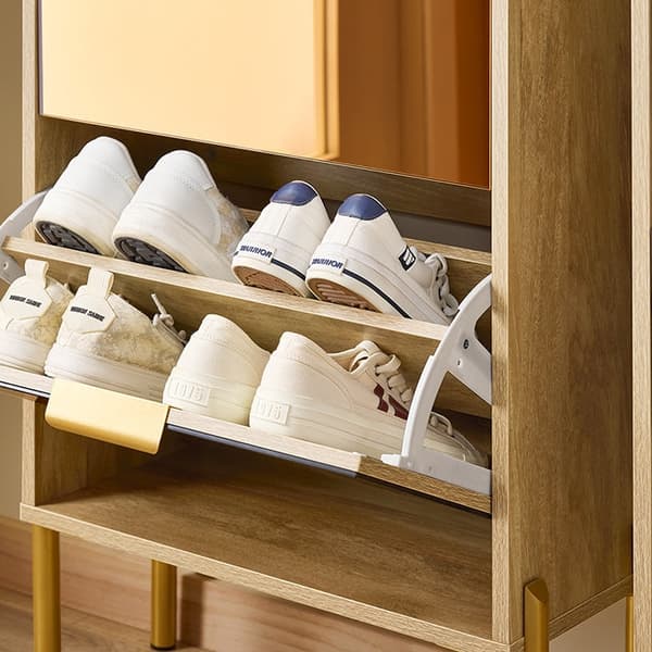Rootz Shoe Storage Cabinet - Shoe Organizer - Shoe Rack - Golden Glass Doors, Metal Ben, Stable Design - 55x124x24cm