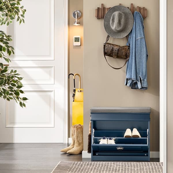 Rootz Shoe Storage Bench - Entryway Organizer - Blue MDF Shoe Cabinet - Inkluderar sittdyna - Rymdbesparande 60x52x24cm
