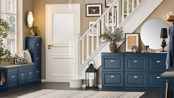 Rootz Shoe Storage Bench - Entryway Organizer - Blue MDF Shoe Cabinet - Inkluderar sittdyna - Rymdbesparande 60x52x24cm