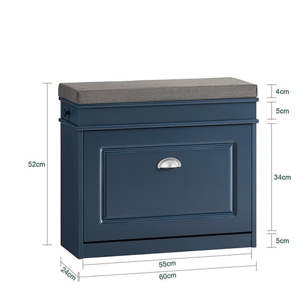 Rootz Shoe Storage Bench - Entryway Organizer - Blue MDF Shoe Cabinet - Inkluderar sittdyna - Rymdbesparande 60x52x24cm