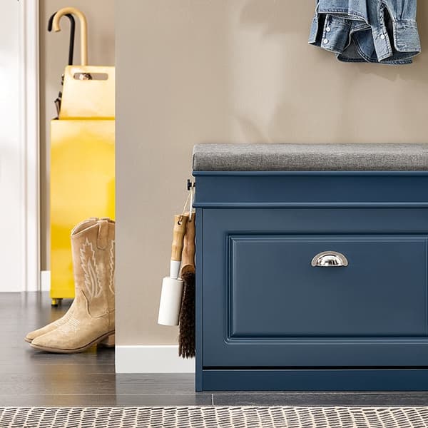 Rootz Shoe Storage Bench - Entryway Organizer - Blue MDF Shoe Cabinet - Inkluderar sittdyna - Rymdbesparande 60x52x24cm