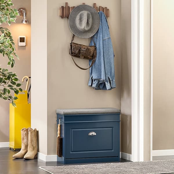 Rootz Shoe Storage Bench - Entryway Organizer - Blue MDF Shoe Cabinet - Inkluderar sittdyna - Rymdbesparande 60x52x24cm