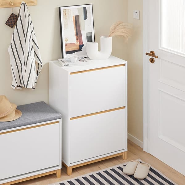 Rootz Modern Shoe Cabinet - Foldbare rum - Rumbesparende opbevaring - MDF & Bambus - 60x91x34cm