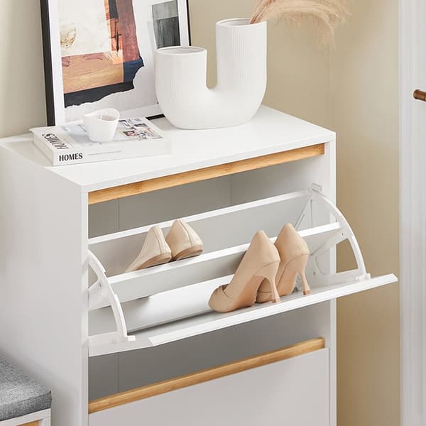 Rootz Modern Shoe Cabinet - Foldbare rum - Rumbesparende opbevaring - MDF & Bambus - 60x91x34cm