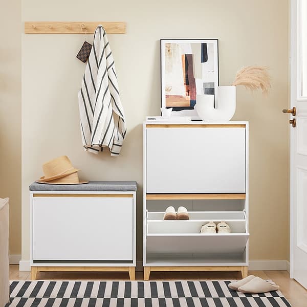 Rootz Modern Shoe Cabinet - Foldbare rum - Rumbesparende opbevaring - MDF & Bambus - 60x91x34cm