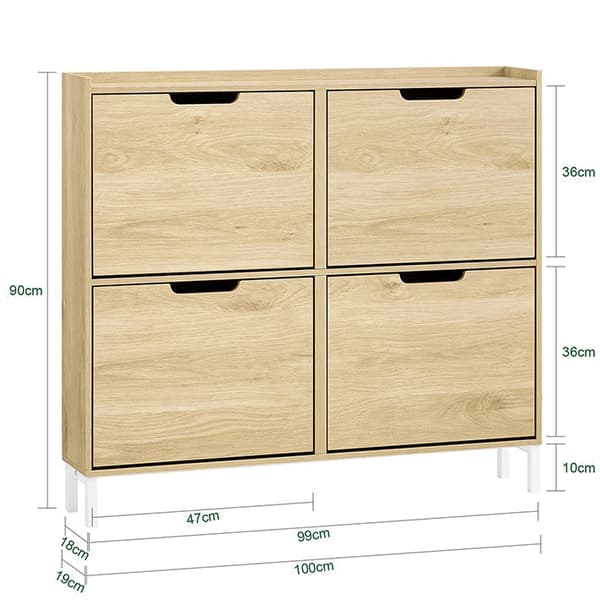 Rootz Shoe Storage Cabinet - Shoe Rack - Entryway Organizer - Stability & Space - MDF/Metal - 100cm x 90 cm x 19 cm