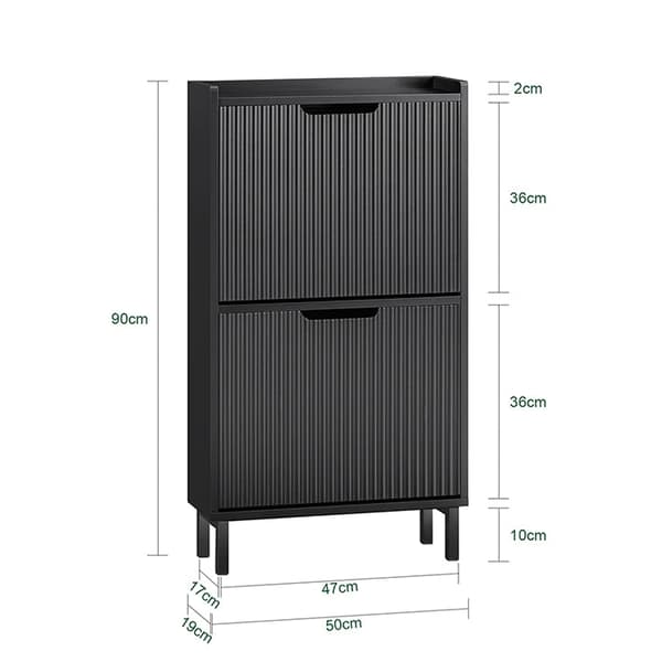 Rootz Folding Shoe Organizer - Skoskab - Opbevaringsenhed - Stabil konstruktion - 50x90x19cm, holder 12 kg, MDF & metal, sort