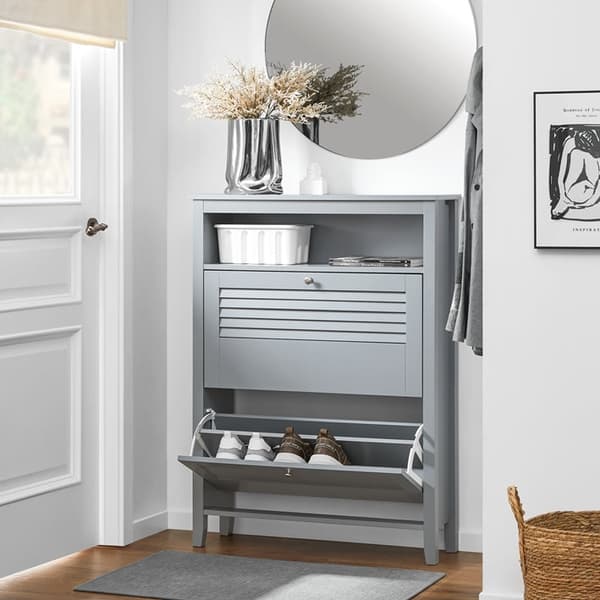 Rootz Shoe Storage Cabinet - Footwear Organizer - Entrance Space Saver - Compact Design - 80x108x25cm - Vægmonterbar for forbedret stabilitet