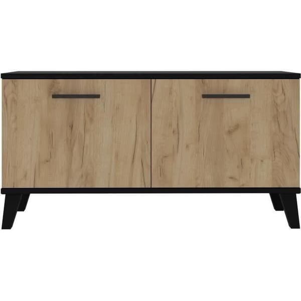 Skohorn THEO 2 Dörrar - Melamin ek rustik och svart kant - 8 till 10 par - L100 x P40 x H52 cm