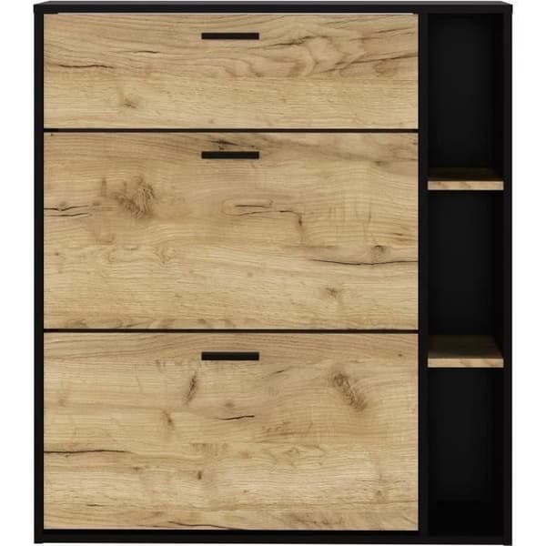 Skohorn LEONA 2 Dörrar - Melamin ek med rustik finish och svart kant - 8 till 10 par - L90 x P25 x H102 cm