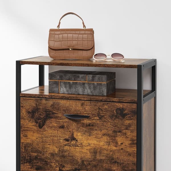 Kenkähylly, kenkäteline, kenkäkaappi, kenkäkomero, 60 x 30 x 95 cm, Vintage-ruskea-musta.