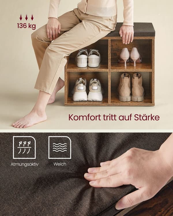 Sittbänk, Skobänk, LHS023K03, 30,5x59,6x48 cm, Vintagebrun-Kastanjbrun.