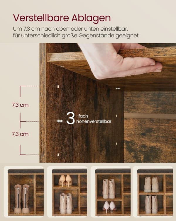 Sittbänk, Skobänk, LHS023K03, 30,5x59,6x48 cm, Vintagebrun-Kastanjbrun.