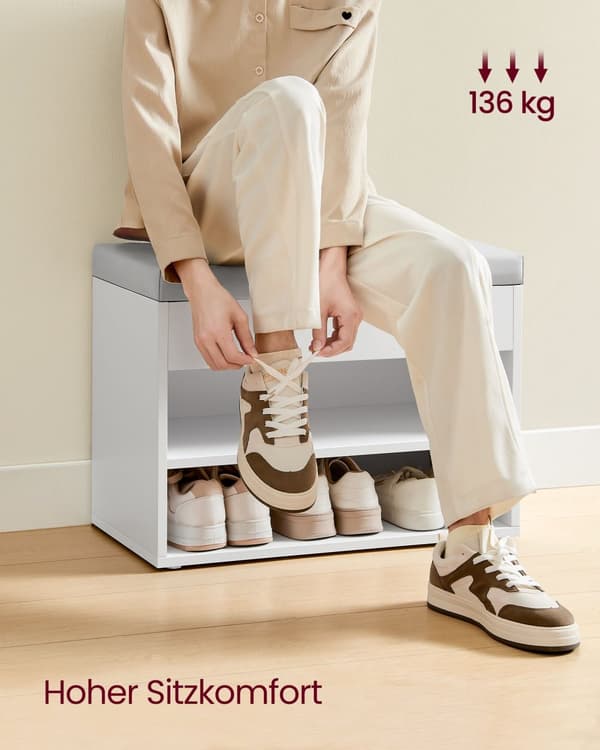 Skobænk, siddebænk, naturlig beige, 30 x 60 x 44 cm, skyhvid.