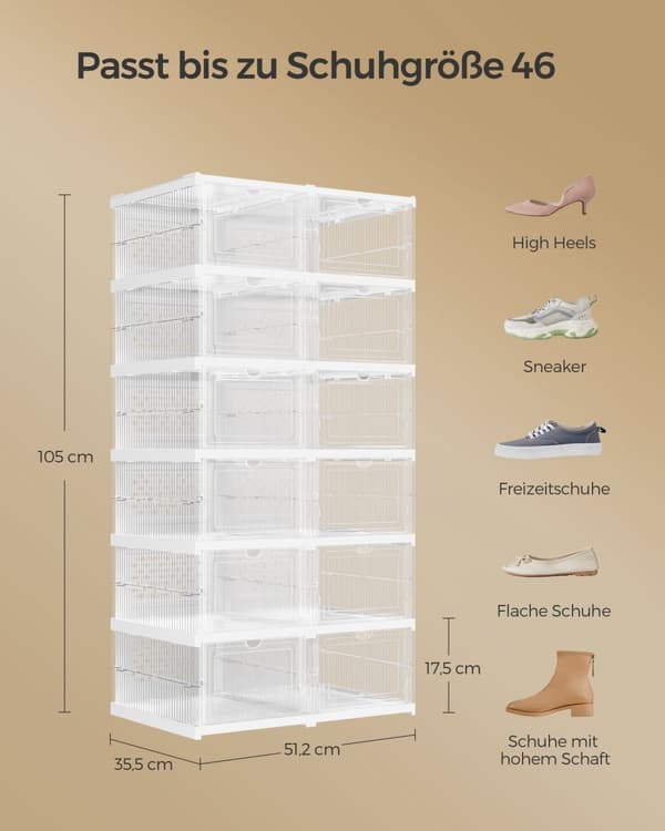 Skoskab, SONGMICS, 35,5x25,5x105 cm, Transparent-Skyhvid.