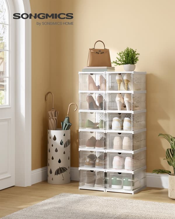 Skoskab, SONGMICS, 35,5x25,5x105 cm, Transparent-Skyhvid.