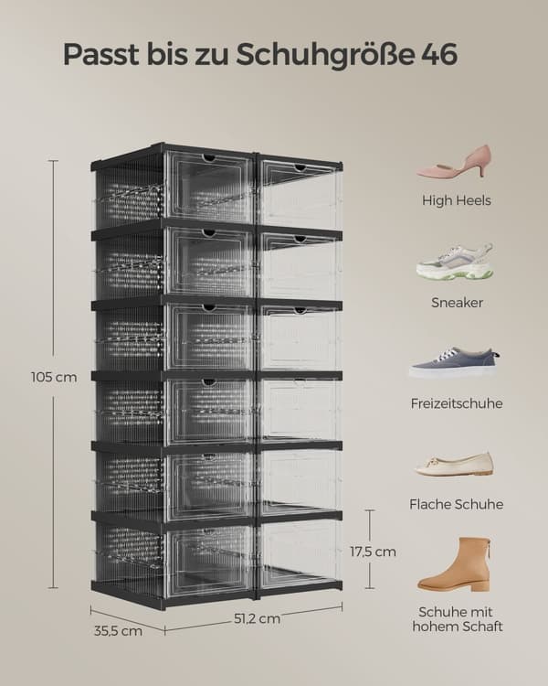 Skoskab, SONGMICS, 35,5x25,5x105 cm, Transparent-Sort.