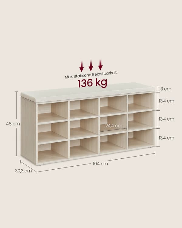 Skobänk, LHS009B01, 30,3 x 104 x 48 cm, Vintagebrun.