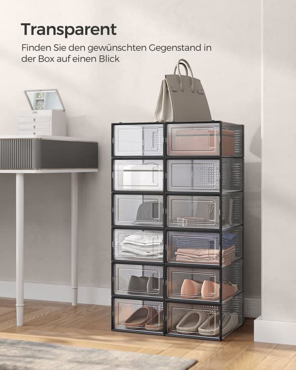 Skoboxar, SONGMICS, 33,5x23,2x14,3 cm, Transparent-Svart