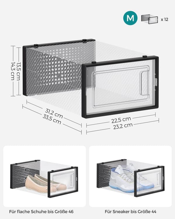 Skoboxar, SONGMICS, 33,5x23,2x14,3 cm, Transparent-Svart